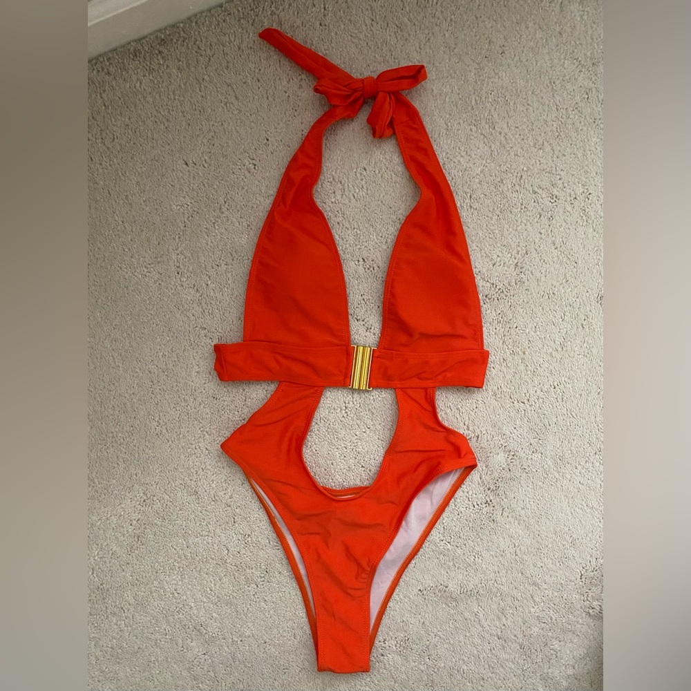 Orange cut out one piece swim suit